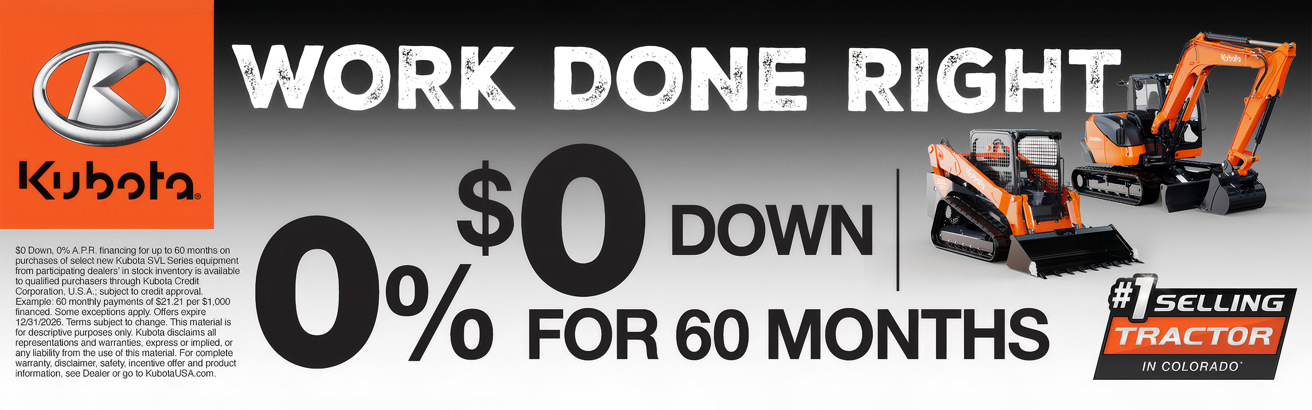 Kubota 0% Down for 60 Months